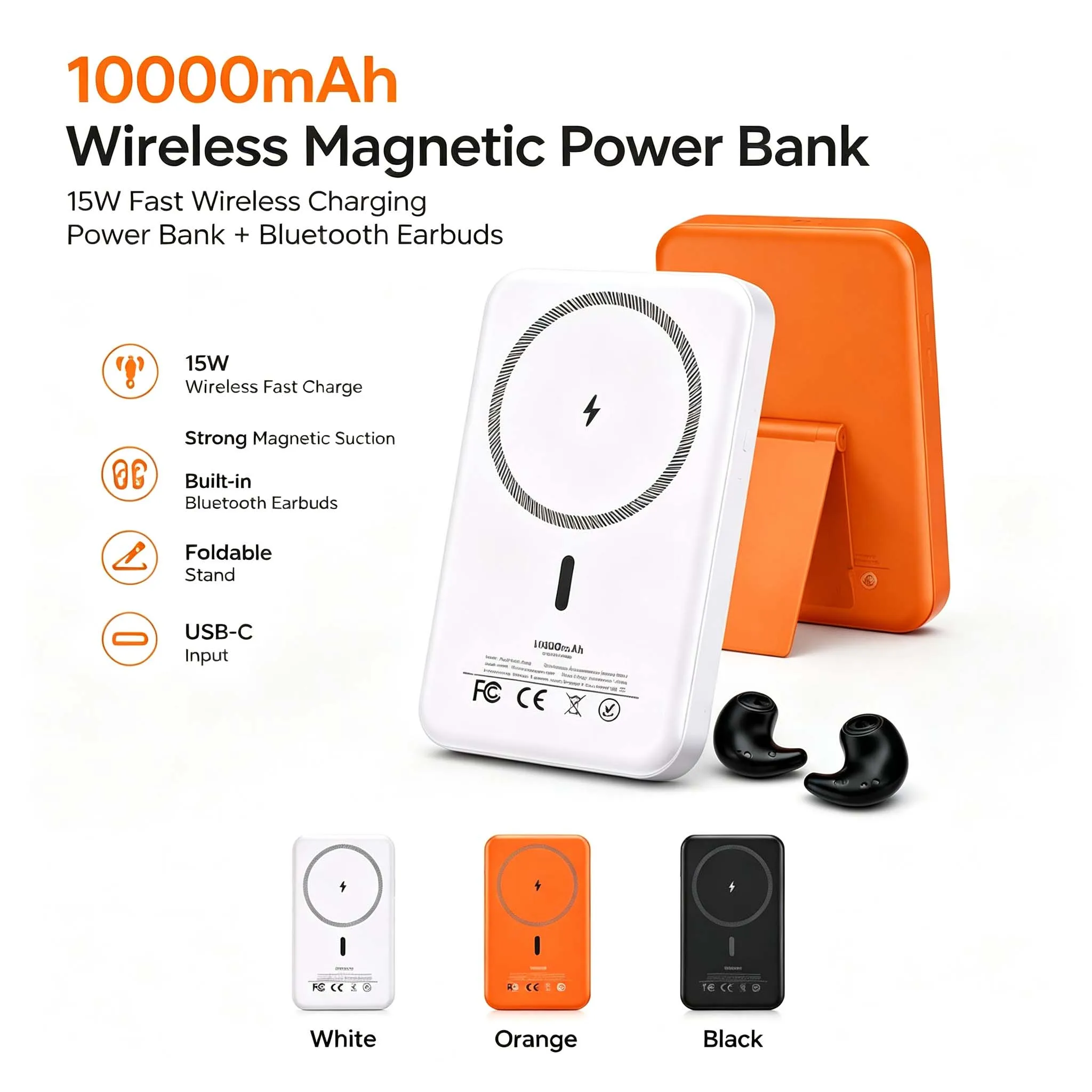 BOMI 10000mAh Magnetic Wireless Power Bank 18W Fast Charging Portable External Battery Foldable Holder For iphone&Qi Standard