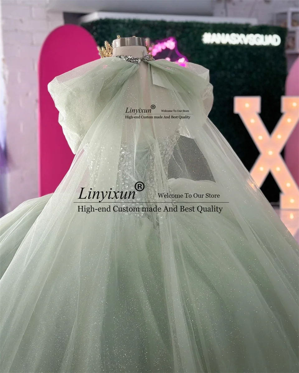 Robe de Quinceanera verte perlée brillante, robe de Rh, corset de perles de cristal et de biscuits, robe du Mexique Sweet 16, robe de soirée, quelle que soit la robe, 2024