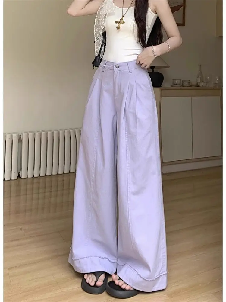 Petite Dopamine Women's Jeans Summer New High-Waisted Loose Slimming Wide-Leg Floor-Length Pants