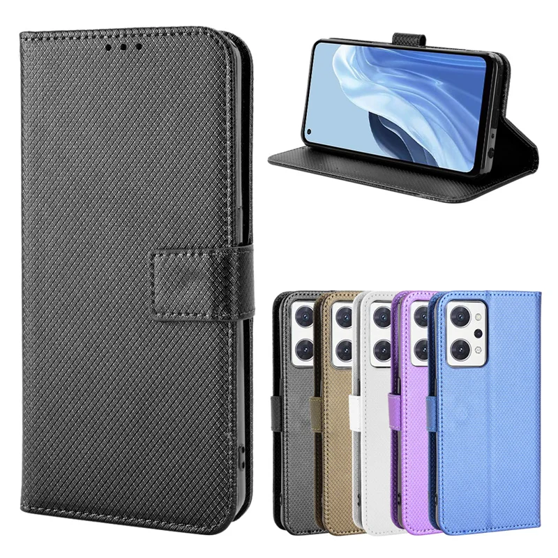 For OPPO Reno7 A JP Wallet Flip Light Luxury Masonry Texture PU Leather Stand Phone Case For CPH2353 Phone Case With Lanyard