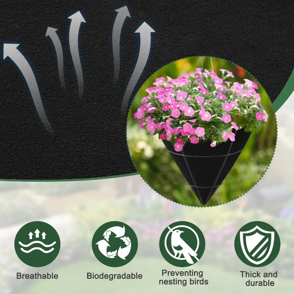 

3 шт. прочные дышащие вкладыши в форме конуса, черные экологически чистые фетровые садовые коврики, многоразовые вкладыши для корзин для цветов
