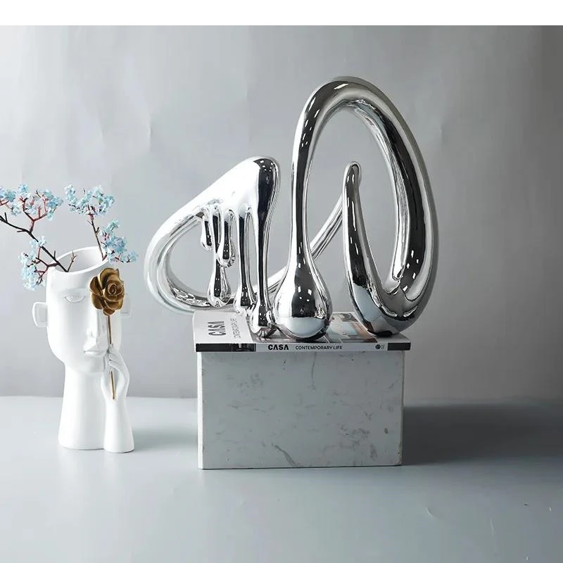 Abstract Water Drop Shapes Silver Craft Hollow Fluid Ornament Decorative Figurines Home Decoration Accessories