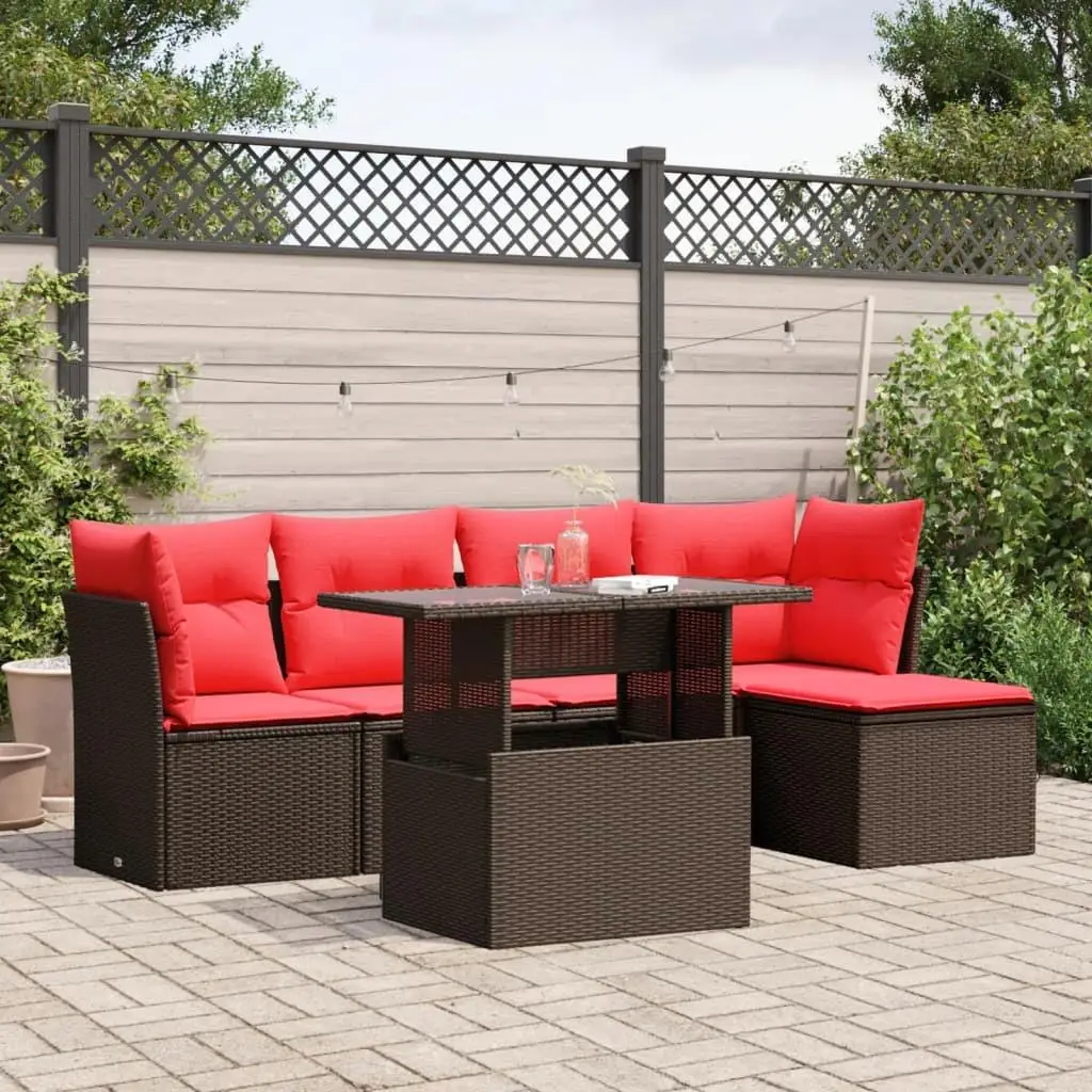 

6 Piece Outdoor Patio Sofa Set with Cushions Brown Rattan Furniture Garden Seating