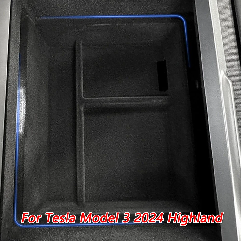 

1pc For Tesla Model 3 2024 Highland Center Console Armrest Storage Box Organizer Central Flocking Accessories