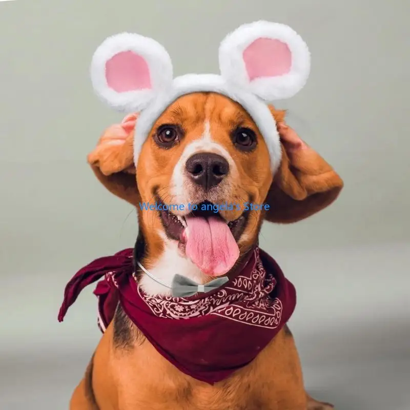 X4YC مجموعة إكسسوارات زي الفأر 6 قطع، عصابات رأس لآذان الفأر نظارات شمسية دائرية قابلة للطي وقفازات بيضاء وربطة عنق #1