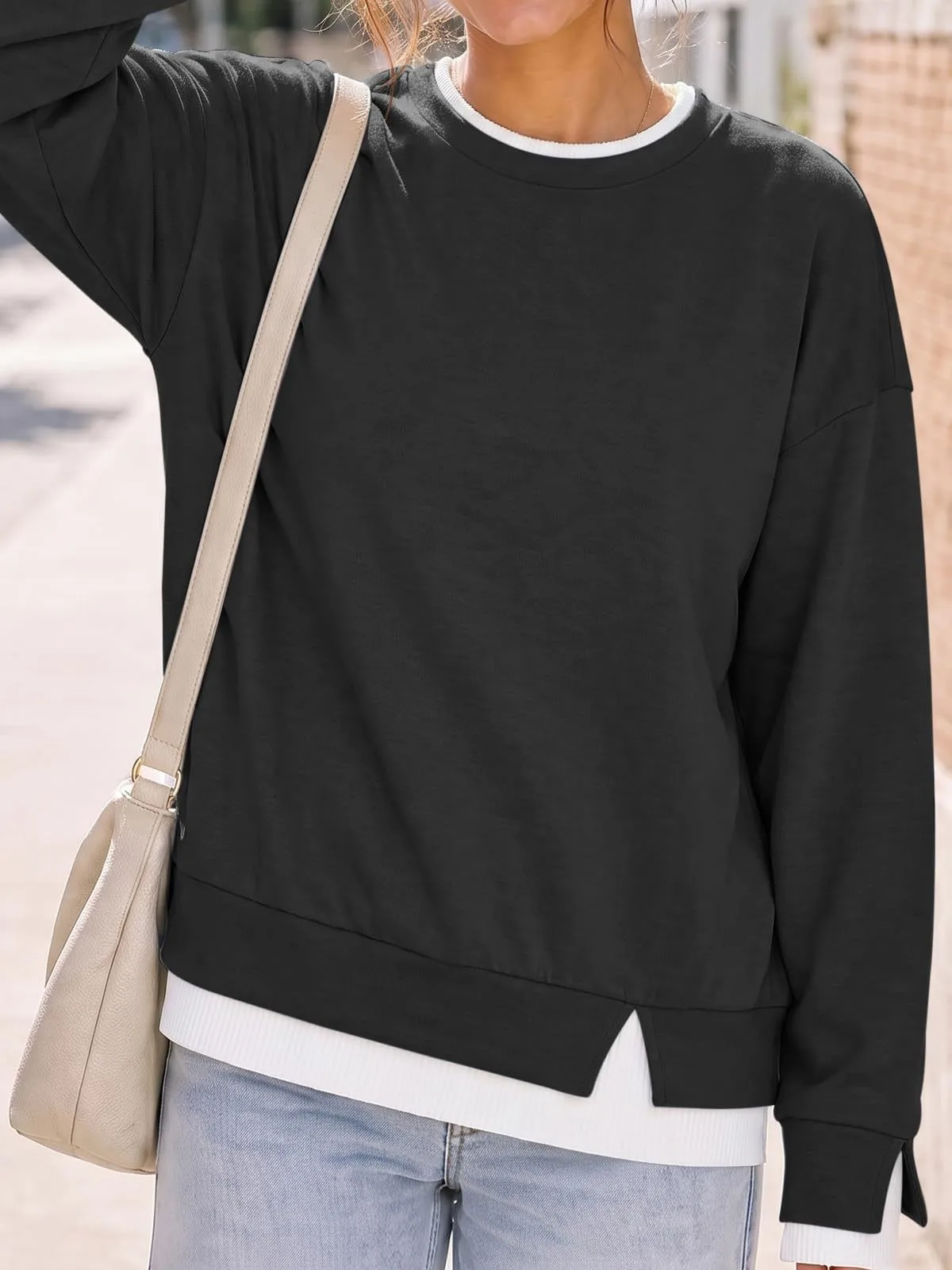 Loose Fit Pullover Hoodie Regular Length American and European Style with Mock Two Regular Thickness Casual Women Sweatshirts