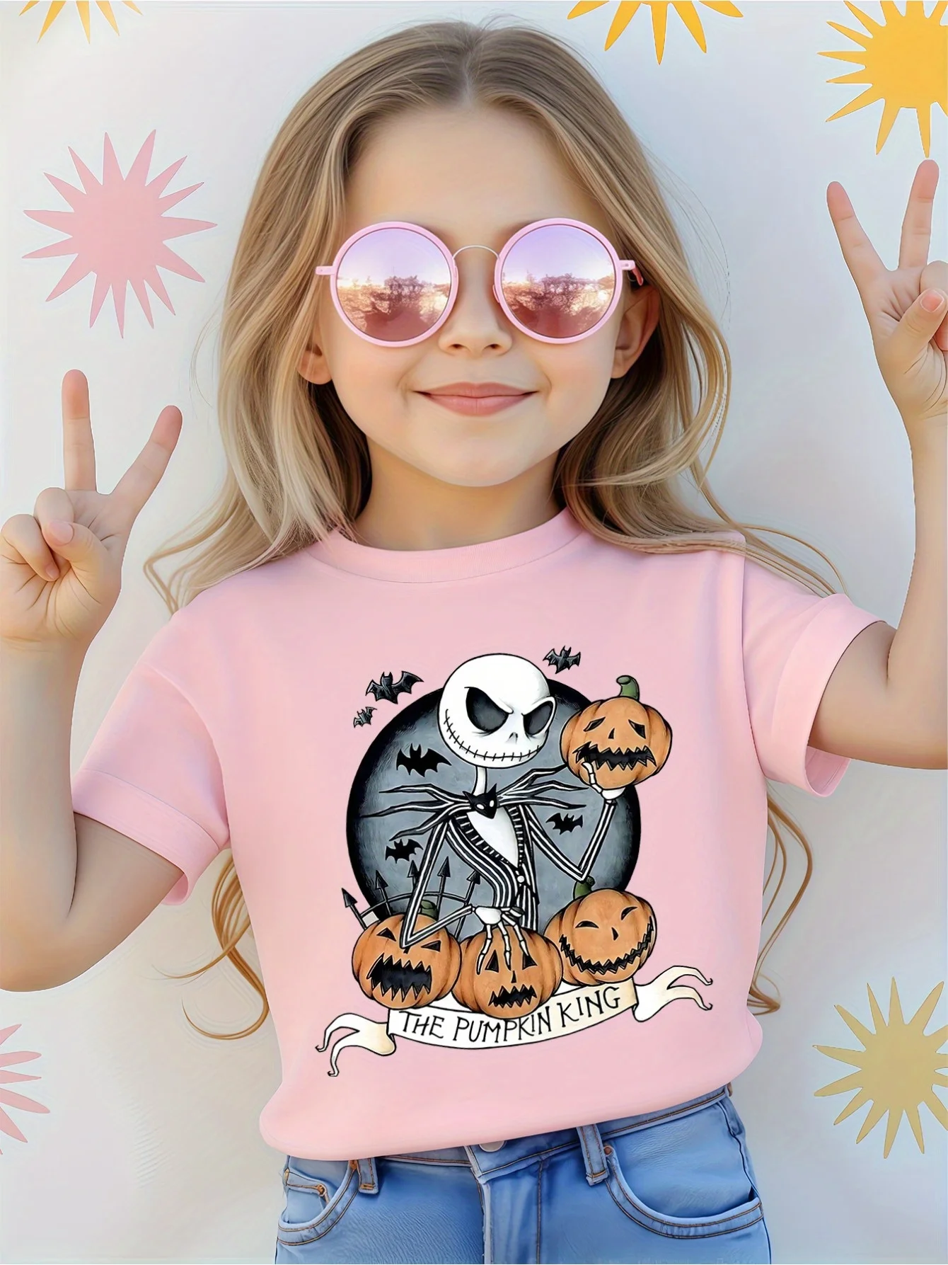 

Футболка с принтом на Хэллоуин Disney Jack Skellington для девочек, топ Happy Play, подходит для мамы и дочки, круглый вырез, короткий рукав