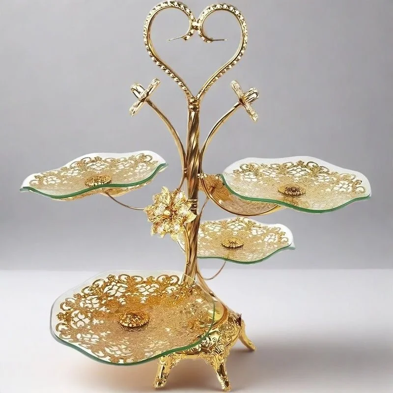Creative 3-Tier Round 4 Grid Fruit Plate European Luxury Snack Candy Tray Living Room Coffee Table Decor Ornament