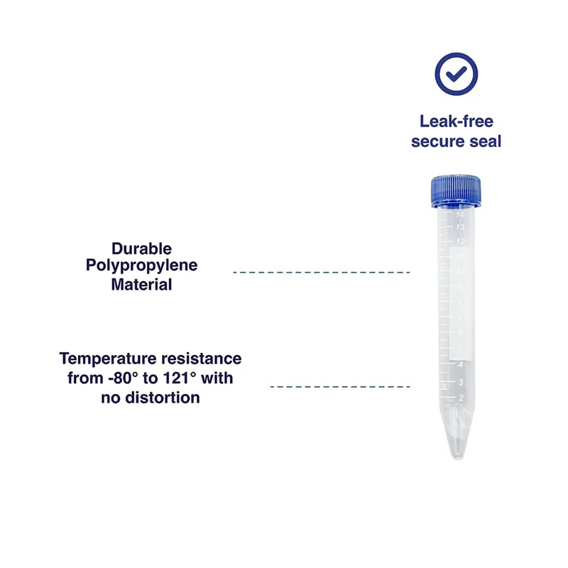 Wetenschappelijke conische centrifugebuisjes 50 ml, [50 stuks] Kunststof reageerbuis met schroefdoppen, 50 ml steriele reageerbuisjes met deksels