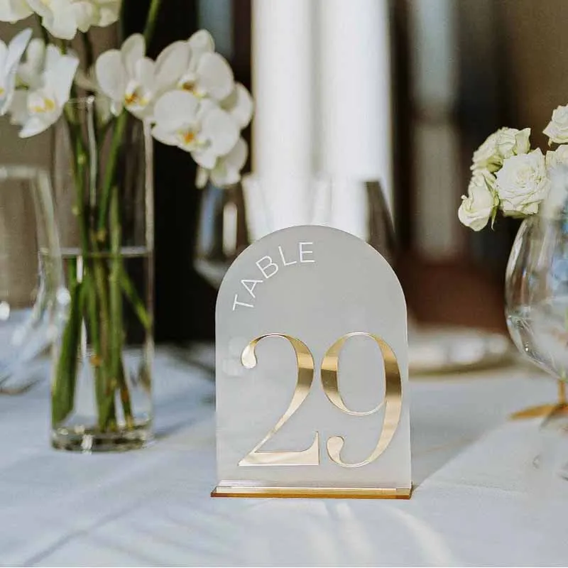 

Arched Shape Table Numbers Wedding Table Number with Stand 3D Gold Mirror Table Signs Table Numbers For Wedding Reception Table