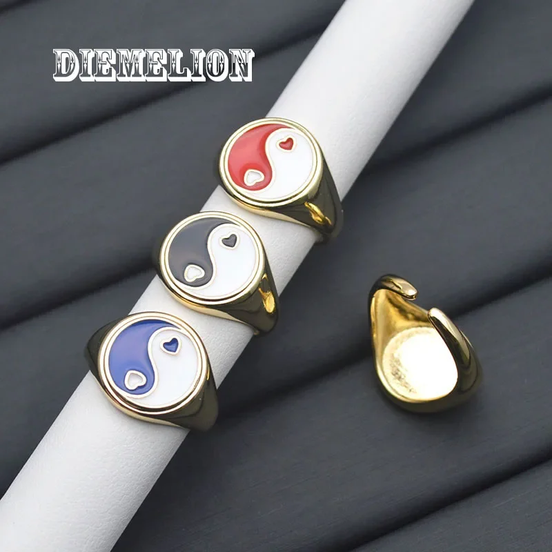 10pcs Colorful Enamel Tai Chi Yin Yang Rings for Women Trendy Vintage Punk Gossip Adjustable Finger Ring Party Jewelry