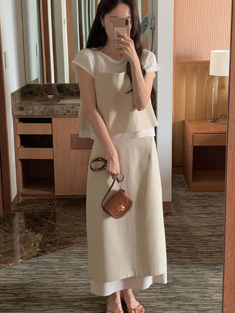 

Корейский Sle, ранняя осень, Новое поступление, топ на пуговицах, юбка с высокой талией, женский комплект из двух предметов, Faionable Ele