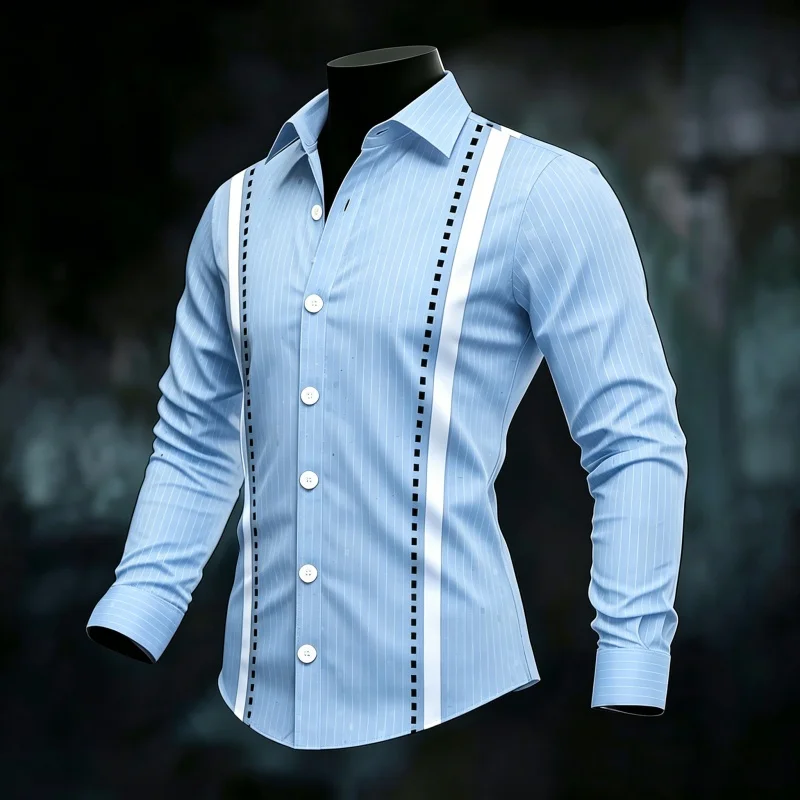 

2026 new men's shirt with contrasting vertical stripes, business casual slim fit shirt, versatile and trendy men's top XS-6XL