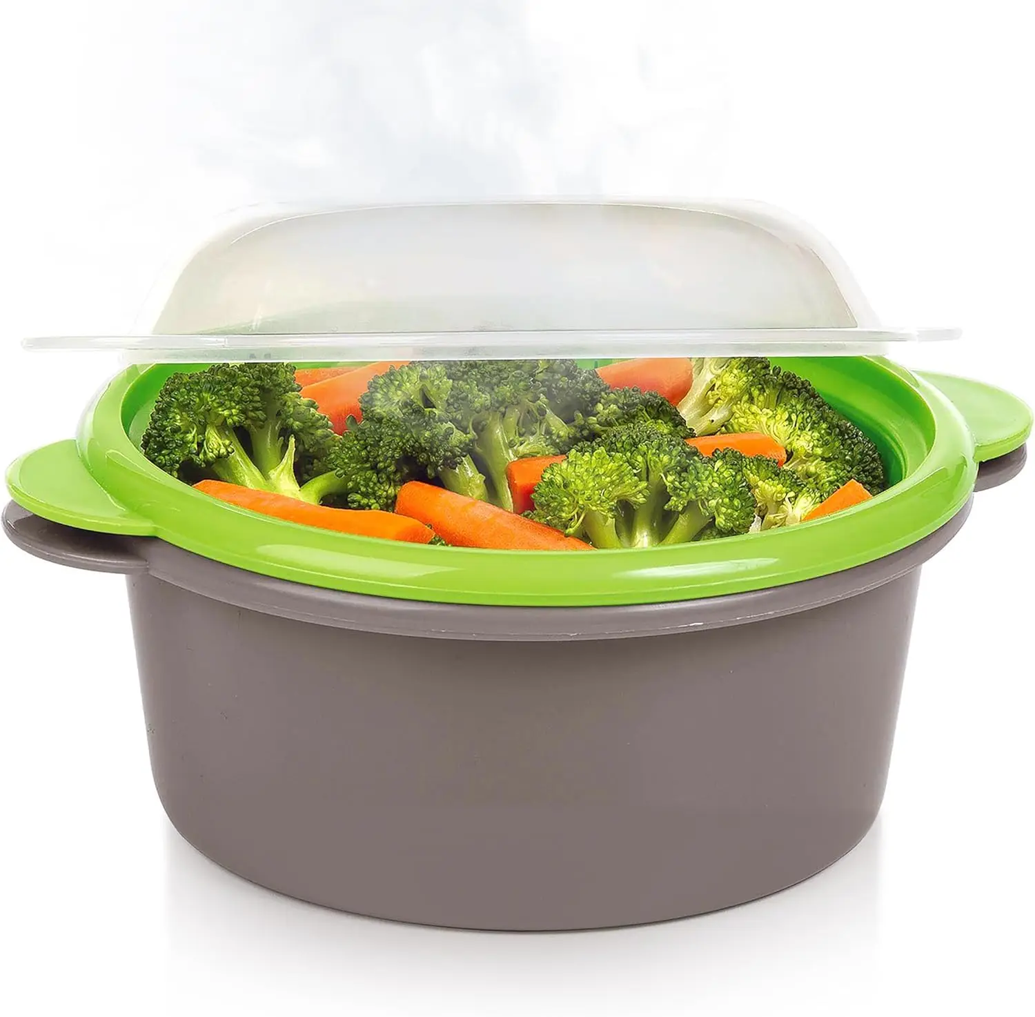 Mini Microwave Steamer for Fast & Easy Vegetable Food Steaming, Gray - Quick Cooking Kitchen Tool