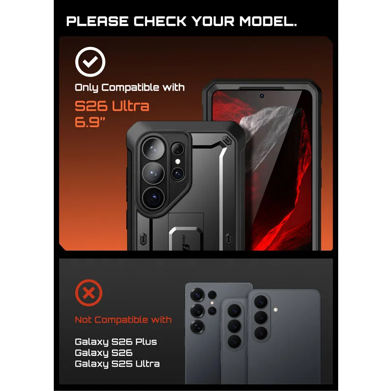 SUPCASE For Samsung Galaxy S26 Ultra Case UB Pro z ochroną o wojskowym stopniu, z 2 szkłami hartowanymi na ekran — zdjęcie produktu 2