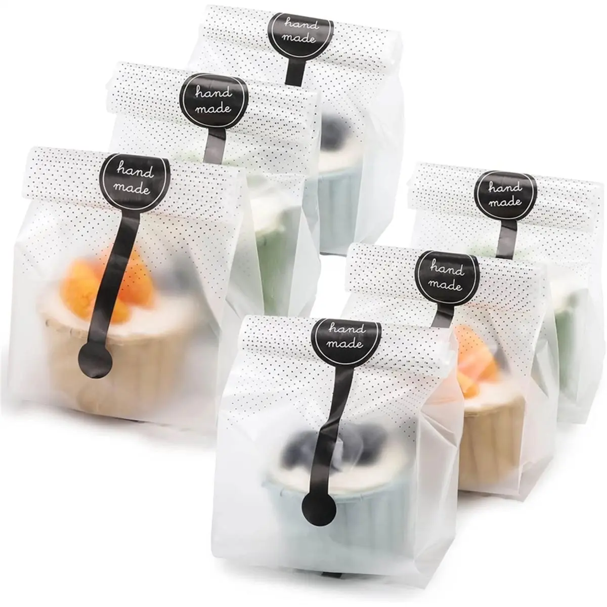 ABNH 100PCS Transparent Plastic Bags with Black Stickers, Used for Packaging Bakeries, Party Cookies, and Candies