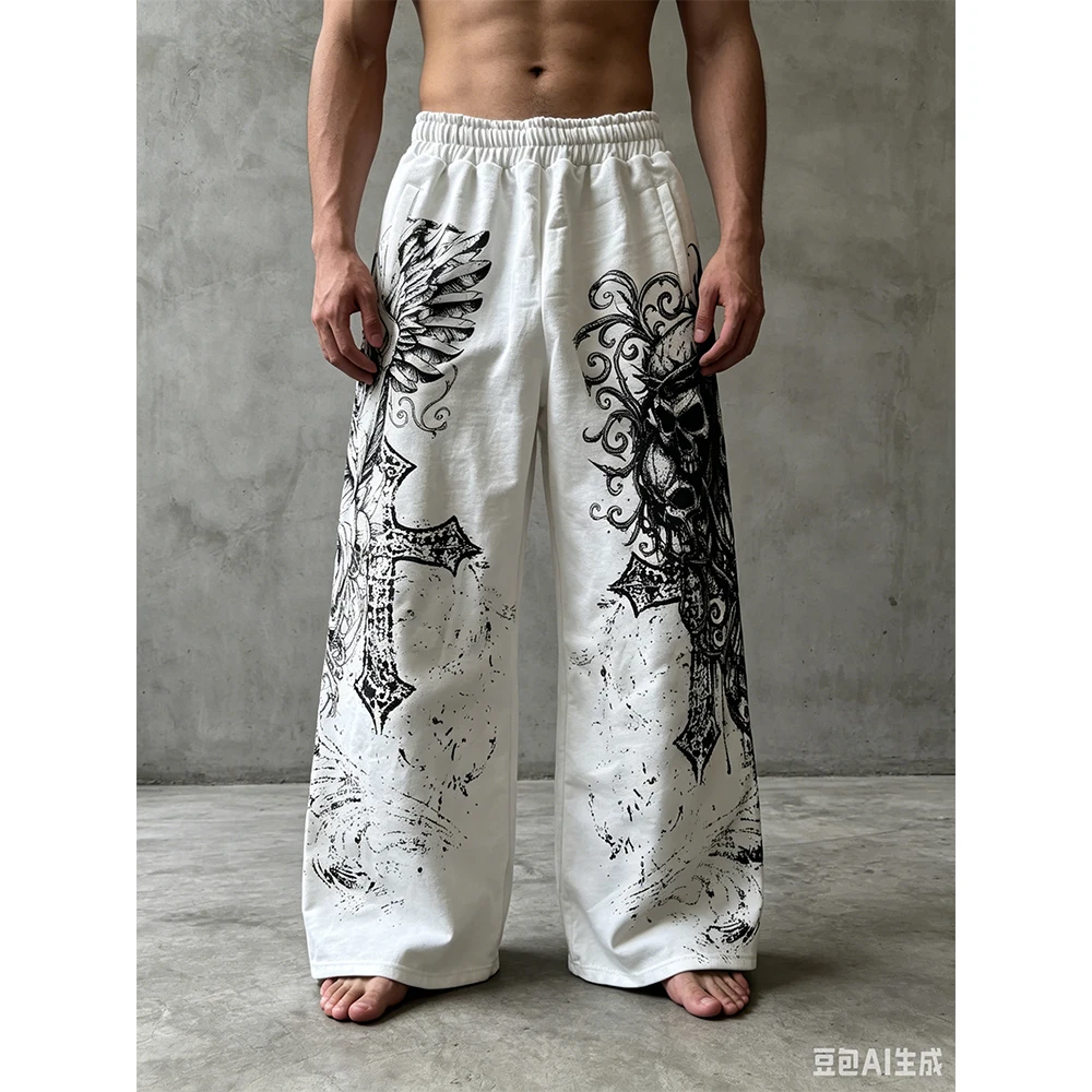 2026 Summer New Y2K Retro Casual Pants Gothic Skull Head Direct Spray Printed Floor Pants Extra Large Neutral Fashion Pants