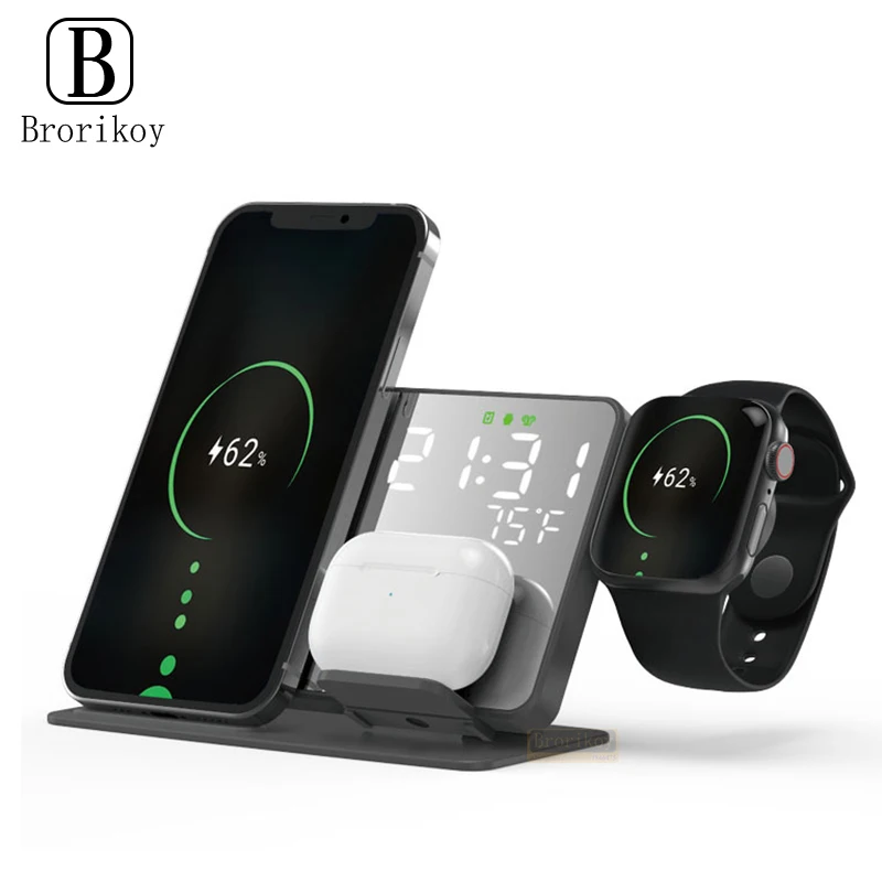 15W Wireless Charger Stand For iPhone 15 14 Samsung S24 S23 Ultra Apple Airpods Watch 9 8 Active Buds Fast Charging Dock Station