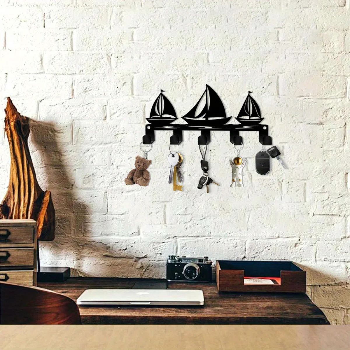 CIFBUY Iron Wall Art Nautical Sailboat Key Hook Decor Coat Storage Organizer Minimalist Rustic Accent Interior