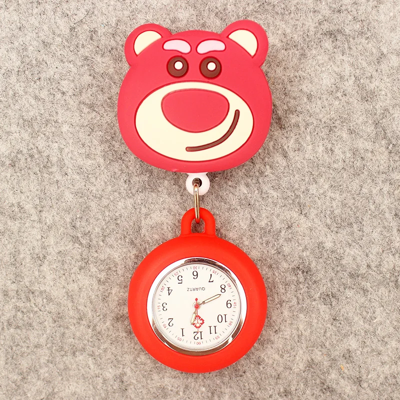 Big Size Cartoon Yellow Red Bear Style Pocket Watch Retractable And With Clip For Men And Women