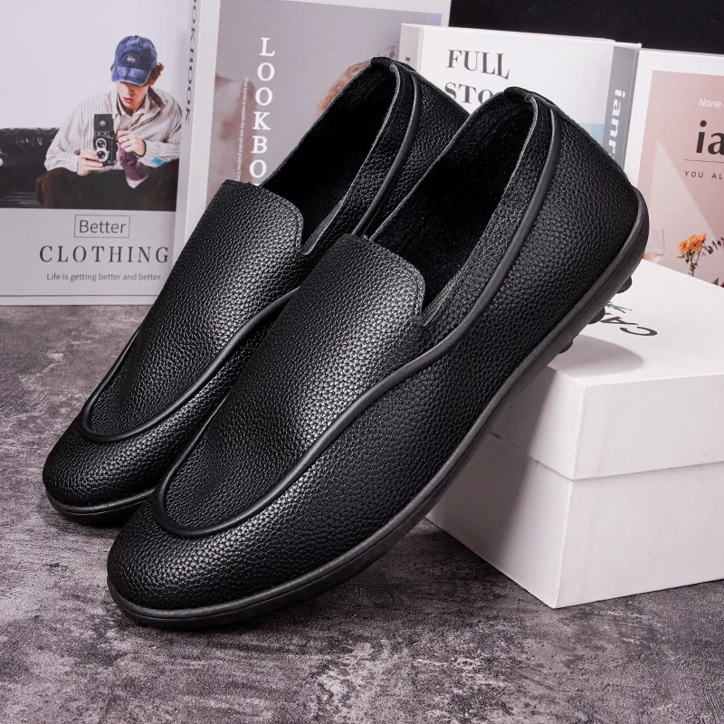 

Cross Border Mens Casual Leather Shoes Simple Loafers Soft Sole Slip On Comfortable Walking Shoes Flat Wholesale