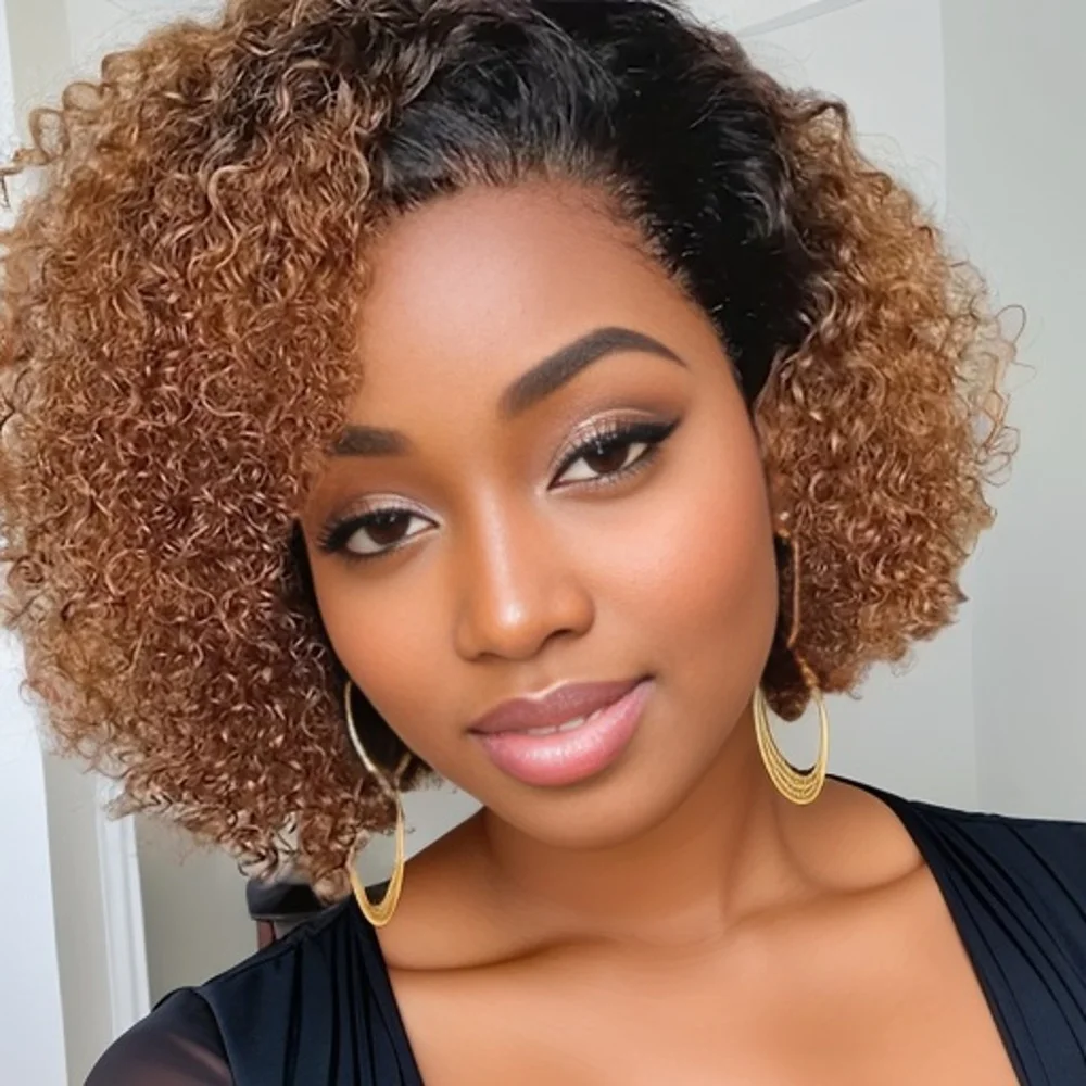 

Short Curly Bob 1BT30 Human Hair Wigs 13x4 Lace Front Wig for 180% Density Human Hair Wig