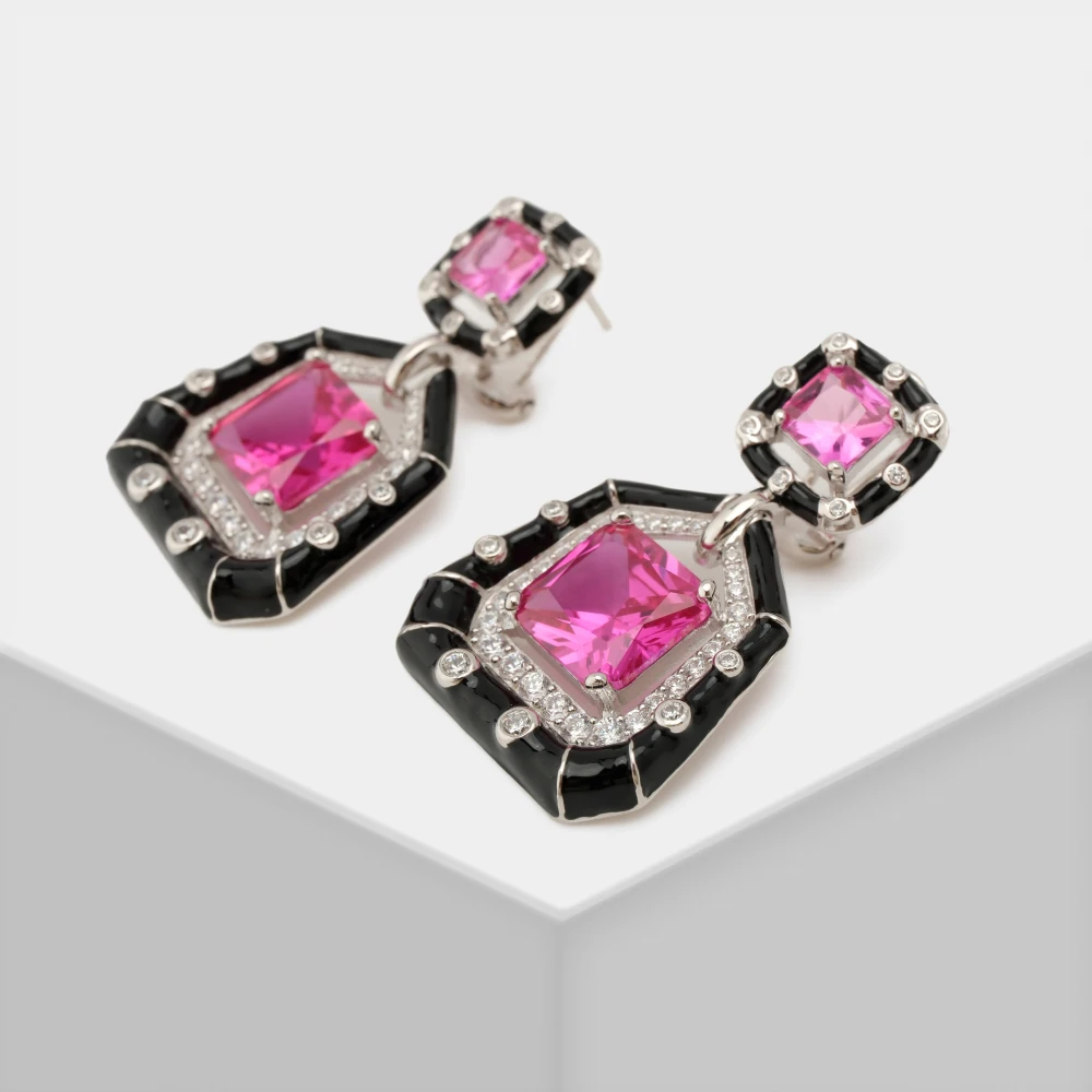 

Amorita Boutique Fine jewelry Rose Color Stone Enamel s925 Drop Earring