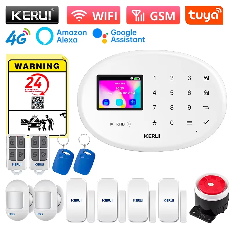 KERUI 433MHZ Home Alarm System 4G/WiFi Alarm Security System RFID Card Tuya Smart Life PIR Motion Sensor Detector Siren W204