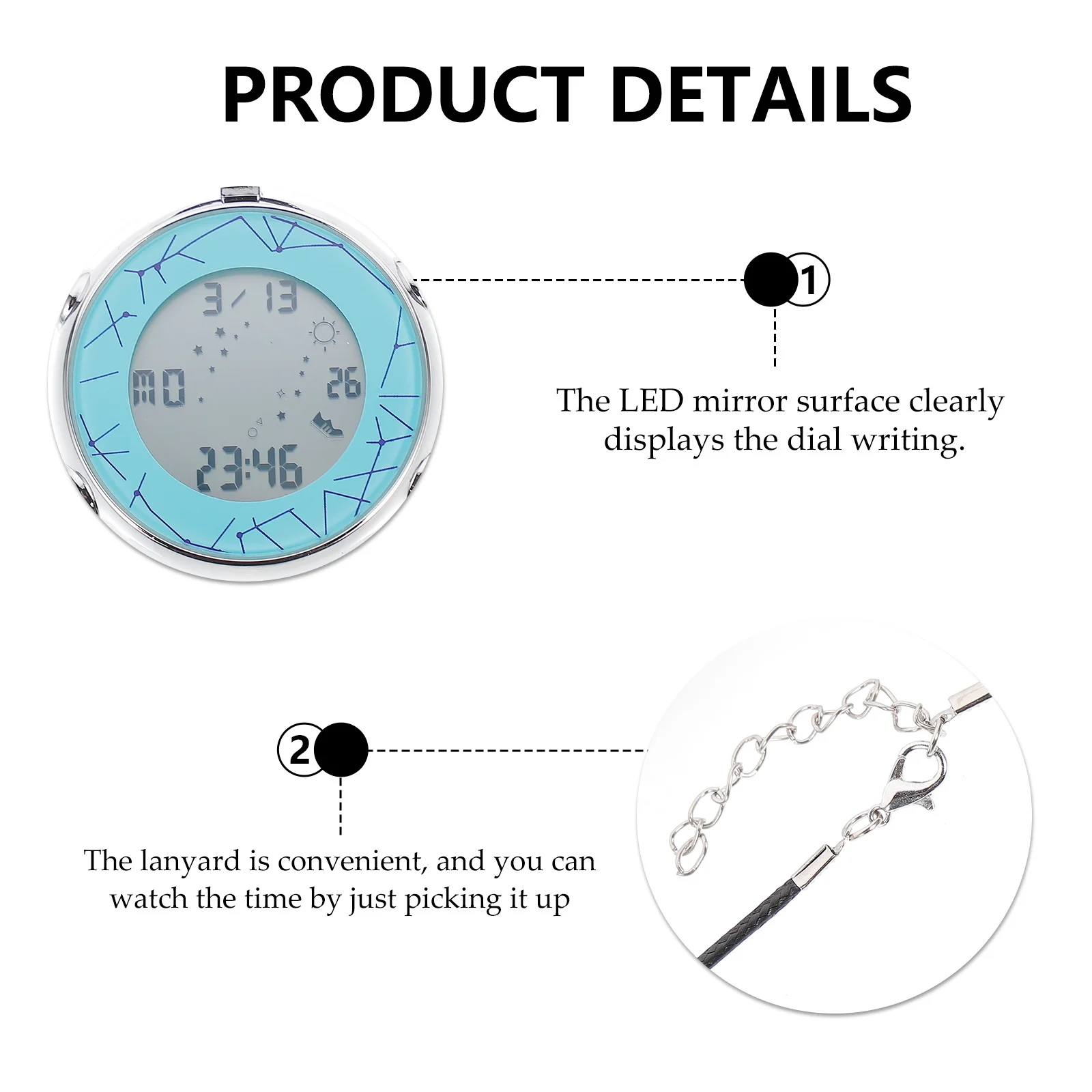 Pequeño reloj de bolsillo electrónico, reloj Digital para colgar en el cuello, alarma ligera portátil, calendario Digital, visualización del mes de la semana