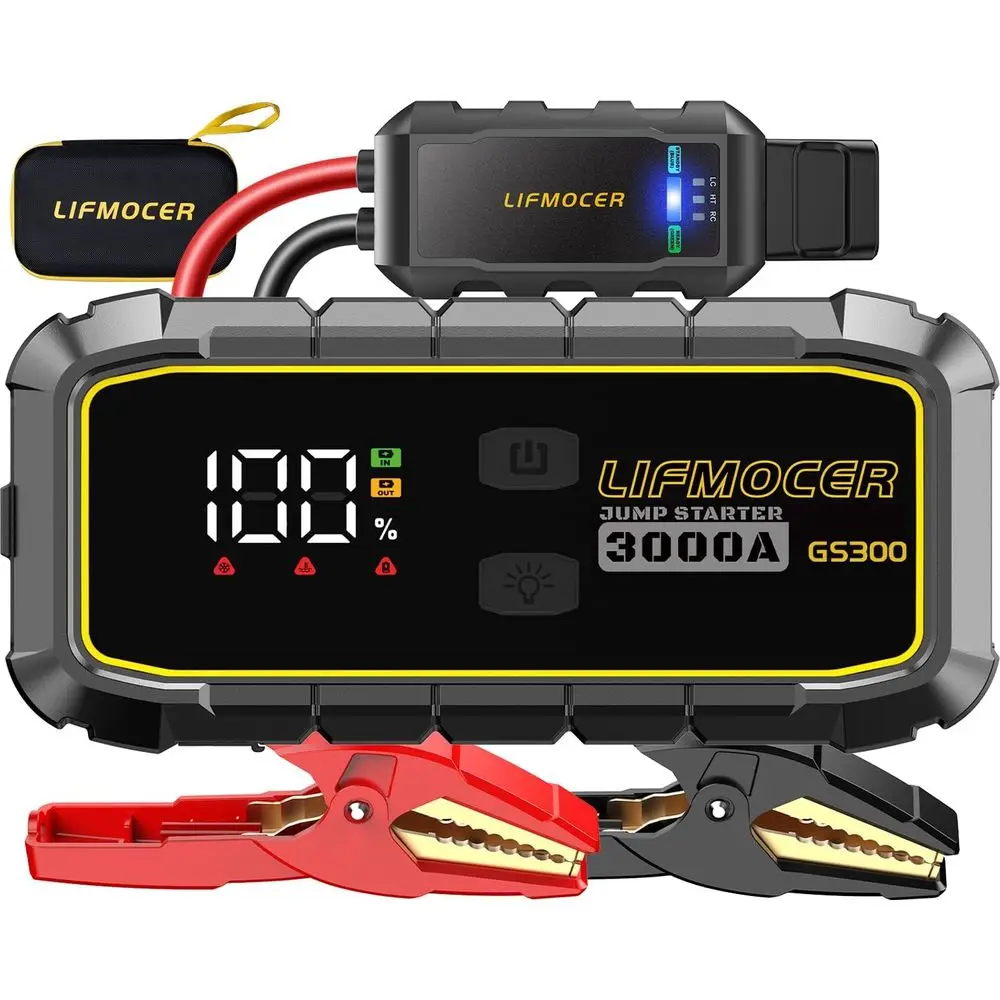 

3000A Portable Jump Starter for Gas & Diesel Engines, 59.2WH 12V Jump Box with USB Quick Charge & LCD Display