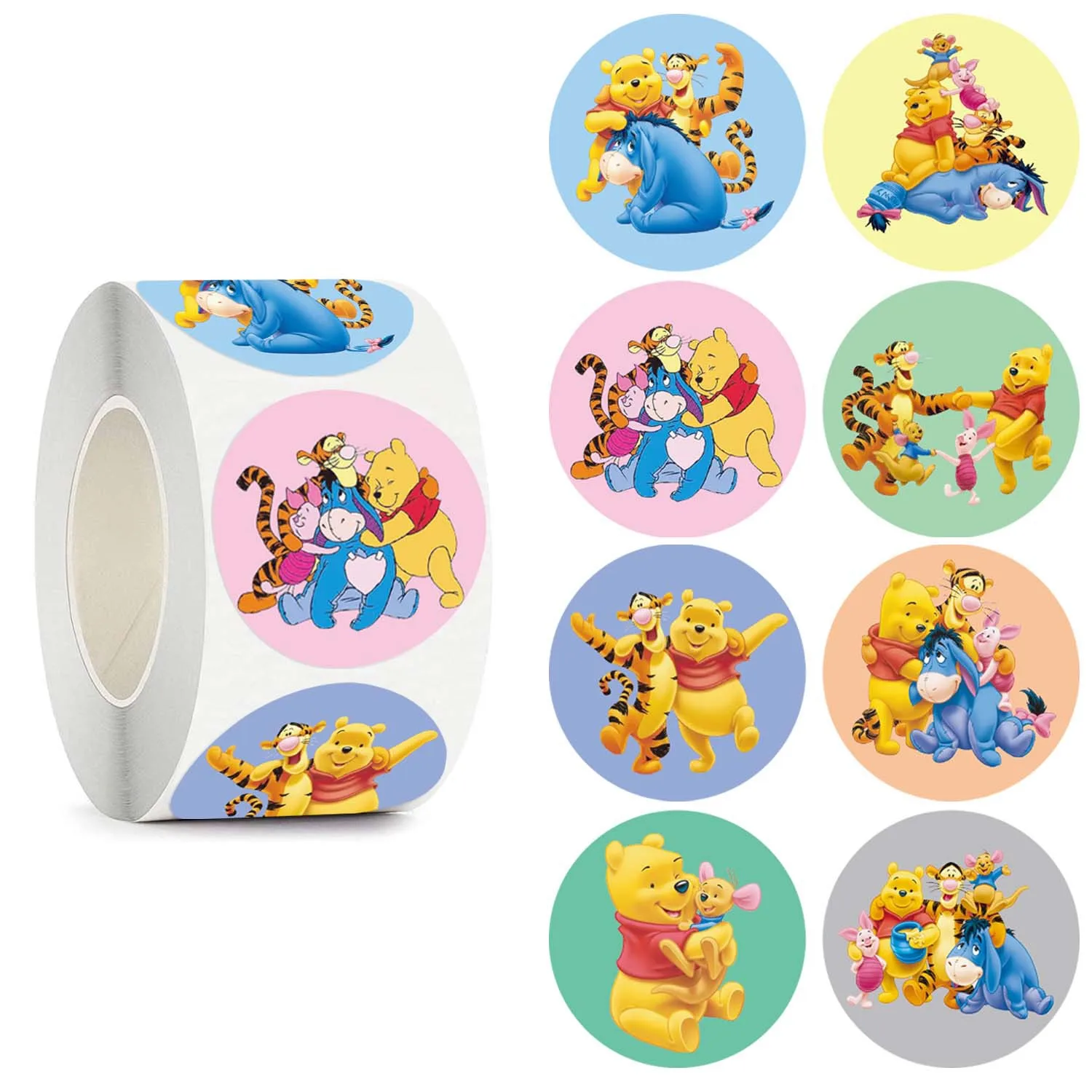 500 uds/rollo de pegatinas de Winnie de Disney The Pooh, pegatinas bonitas de dibujos animados de Sanrio, pegatinas para caja de regalo de Navidad, regalo de Feliz Año Nuevo 2025