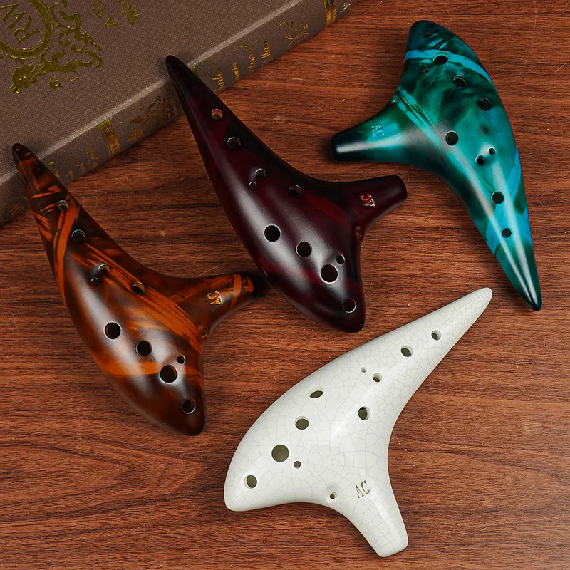 New Ocarina 12 Tones Alto C Ceramic Ocarina Musical Instrument with Song Book Neck String Neck Cord Carry Bag