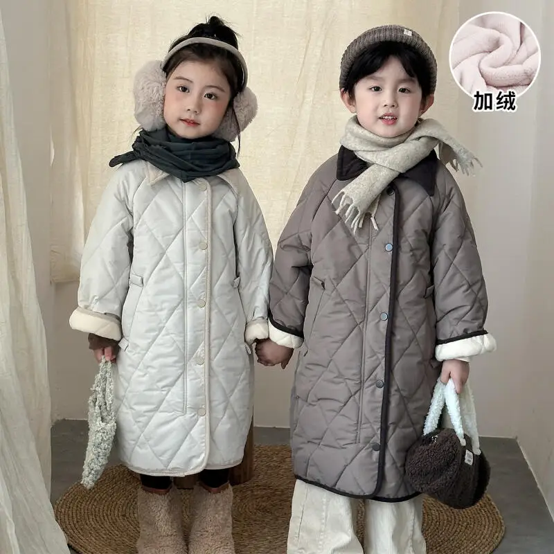 

Autumn Winter Boys Girls Long Padded Coat Kids Padded Jacket Cotton Warm Thicken Loungewear Kids Clothes Lightweight Outerwear