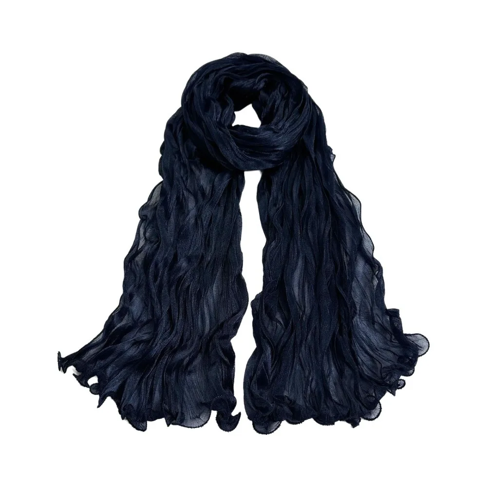 

Fashion Solid Color Shiny Bubble Crepe Hijab Thin Sunscreen Musulman Hijab Scarf Long Pleated Africa Headband Women