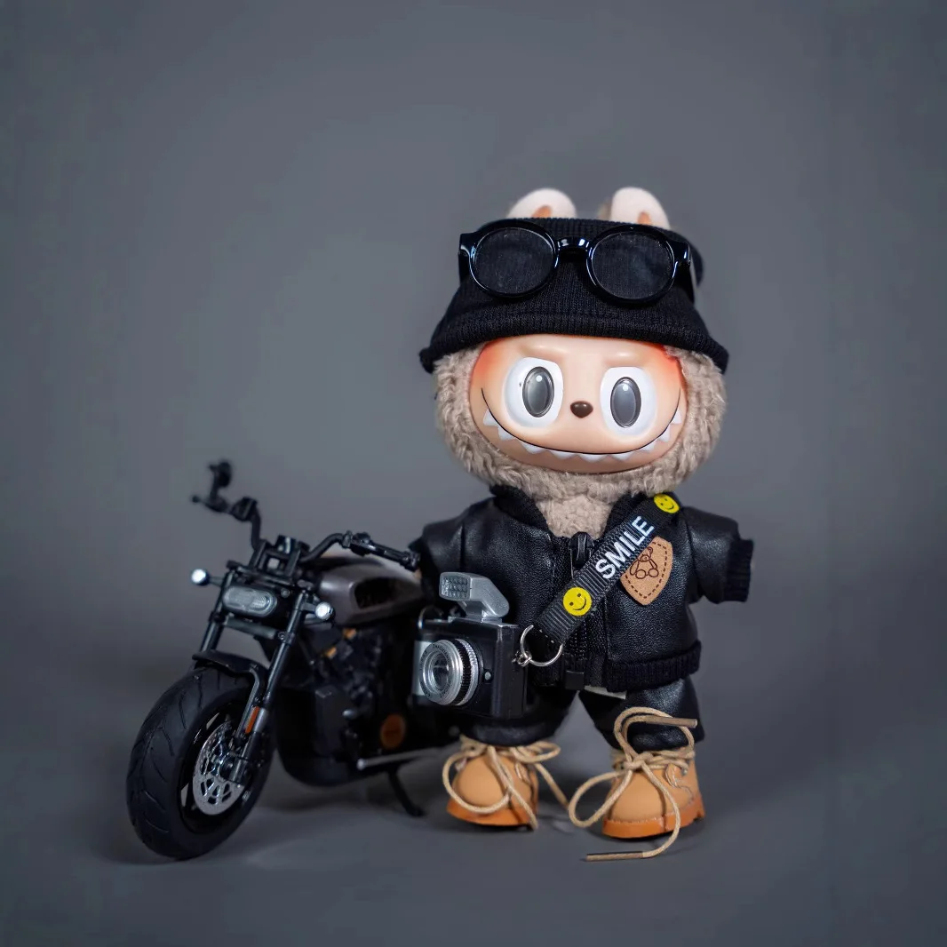 

Cool Motorcycle Miniature Doll Clothes Set For Labubu 17cm Macaron Vinyl Sitting Party Doll Outfit Toy For Kids And Collectors