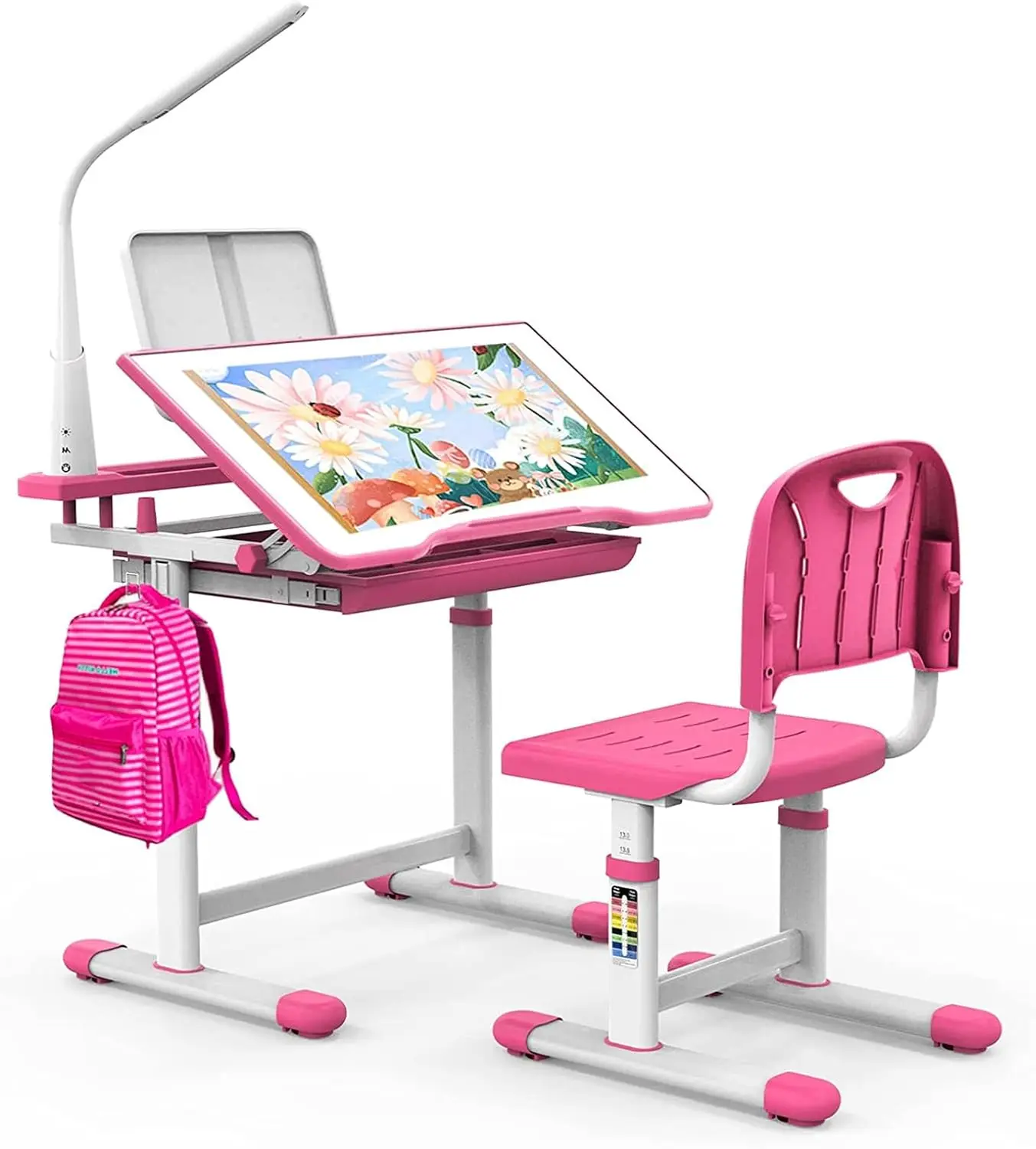 Kids Desk and Chair Set Multi Functional School Desk for Kids 5-8 Years Kids Study Desk with 40 Degree Tiltable Desktop, Childre