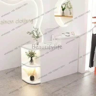 YJ Custom Beige Reception Desks Salon Aesthetic Large Restaurant Store Reception Desk Commercial Events Rezeption Theke Furnitur