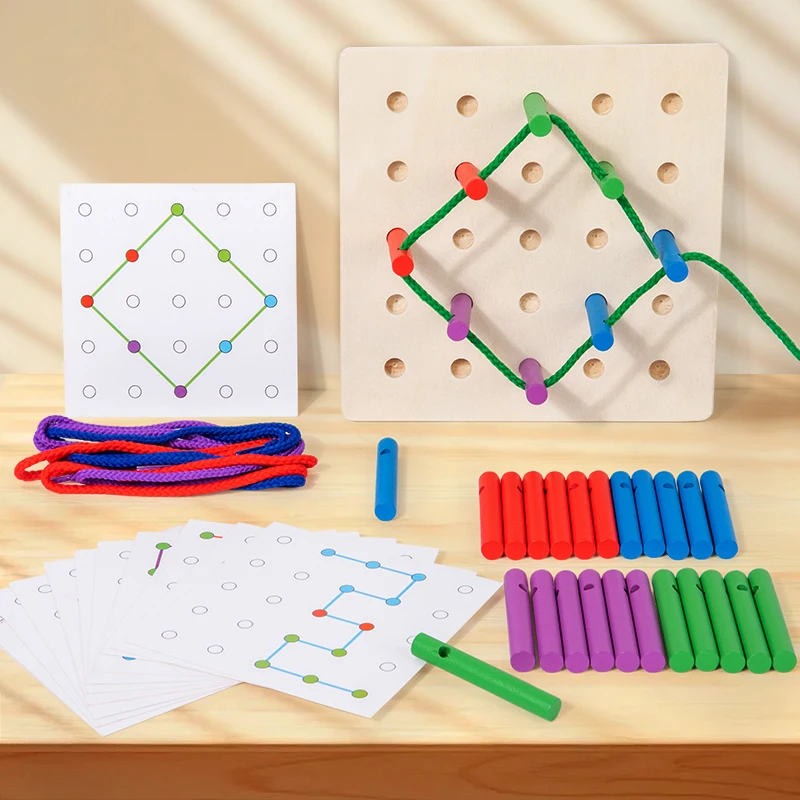 Wooden Peg Board Threading Set - Suitable For Children’s Fine Motor Skills Spatial Reasoning And Creative Design Development