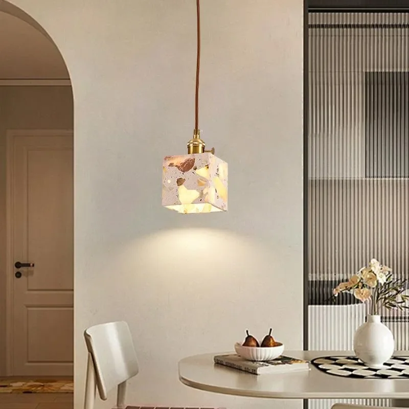 Retro Terrazzo Chandelier Wabi Style Silent Wind Design Creative Pendant Light for Restaurant Bar Cafe Homestay Bedroom