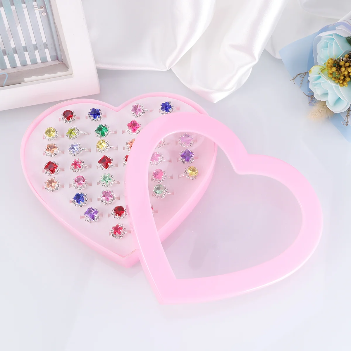 36pcs Rhinestone Cartoon Kids Rings Lovely Jewelry Toys Gift Party Favors for Children Girls children's rings