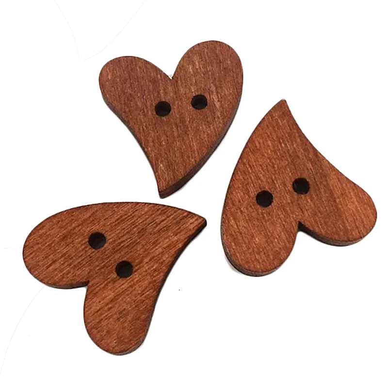 

100PCS 20MM Heart Shaped Wooden Sewing Buttons Scrapbooking DIY Brown Wood 2 Holes Button for Crafts Scrapbooking Accessories