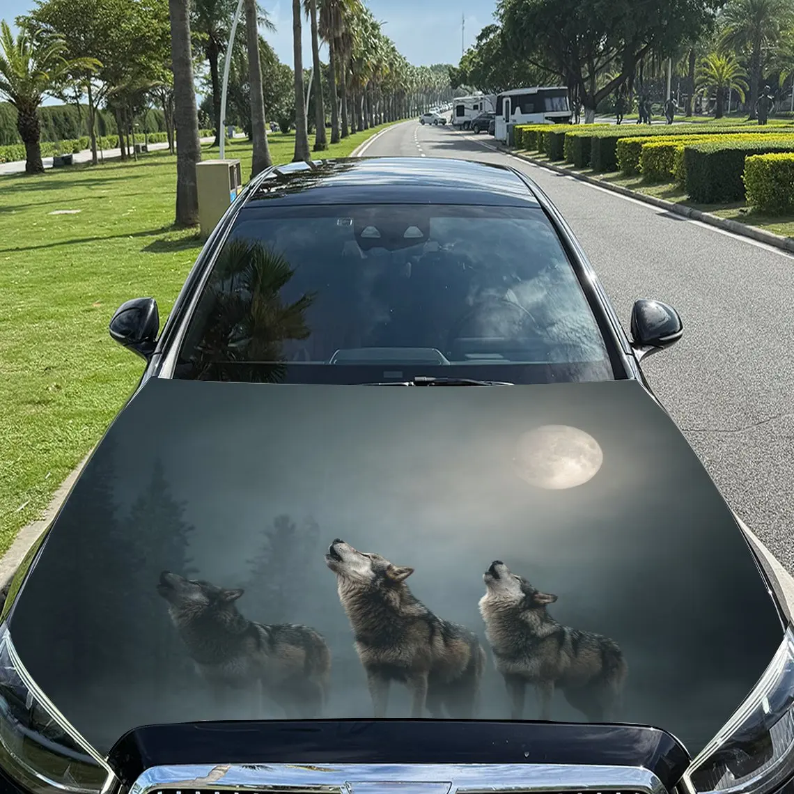 

Wolf Pack Howling at Moon Car Hood Wrap Color Vinyl Sticker Truck Graphic Bonnet Auto Accessories Decoration Protect Decal Gift