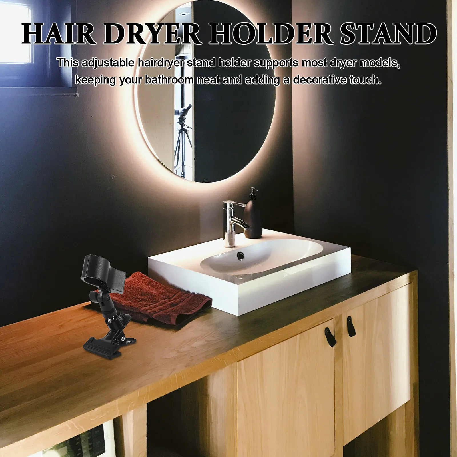 2Pcs Adjustable Hair Dryer Holder Stand 360 Degree Rotating Hands Free Blow Dryer Rack for Salon Home Vanity Counter
