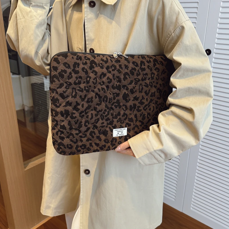 FashionCasual ليوبارد طباعة الديكور سروال قصير محمول حقيبة تخزين الكمبيوتر المحمول 11/13/15 بوصة مناسبة للتنقل اليومي