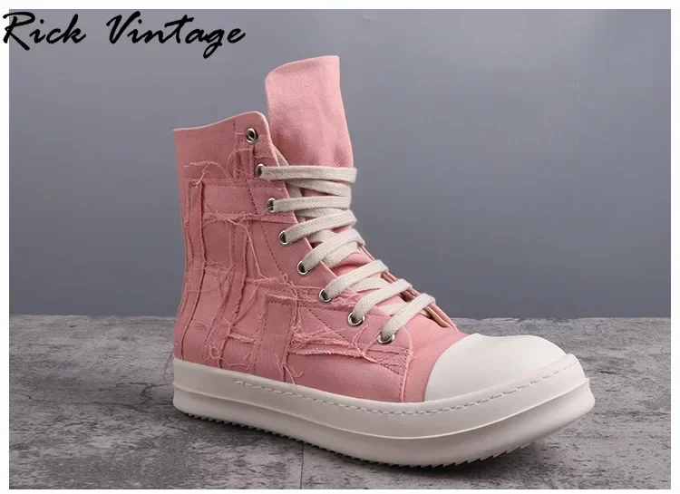 Rick Vintage Spring Women Fashion Ankle Boots Retro Pink Canvas Flat Shoes High Quality Big Size 34-48 Men Brand Casual Sneakers