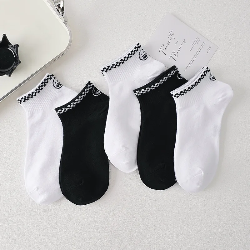 5 Pairs of High Quality Spring/Summer Short Women\'s Socks Cute Animal Striped Pure Cotton Ankle Breathable Girls Socks EU 35-39