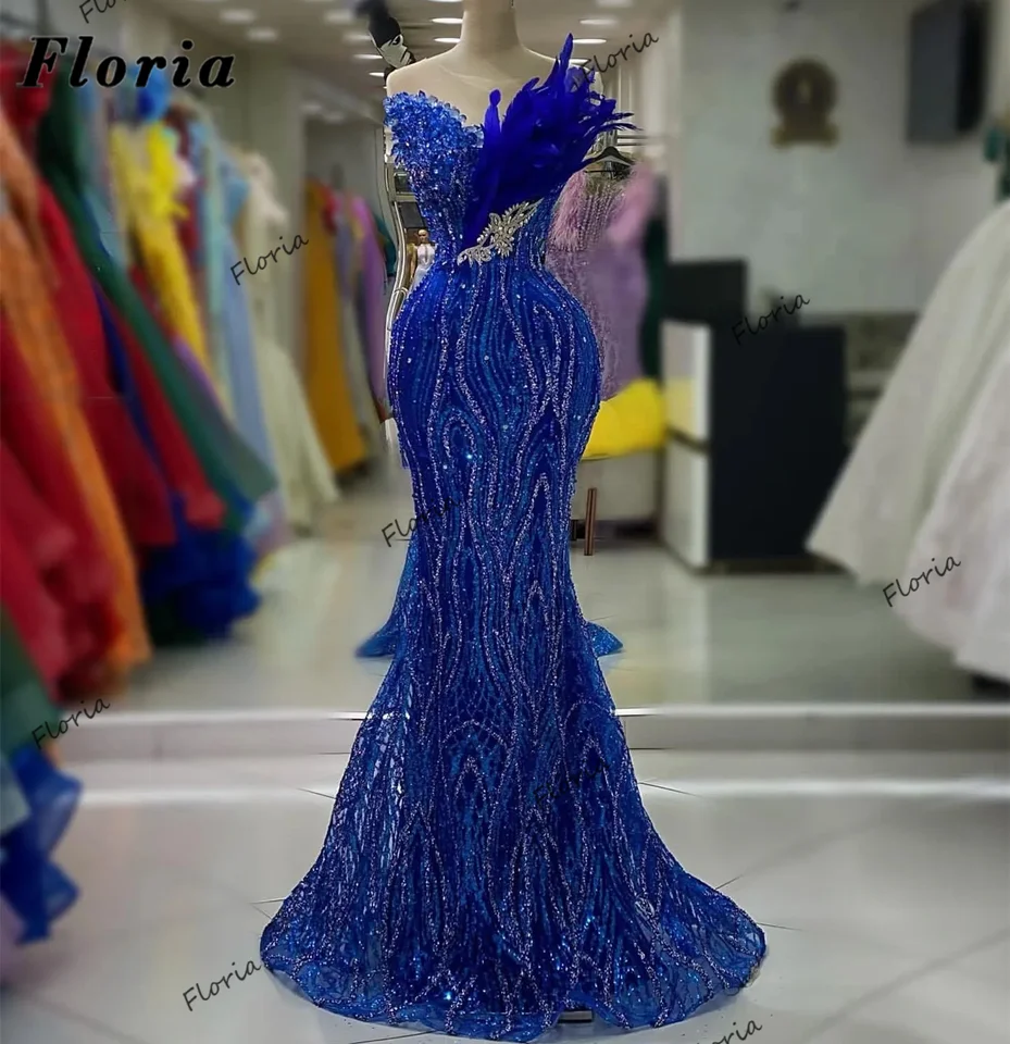 Royal Blue Mermaid Prom Dresses Custom Made Dubai Design Beaded Crystals  Evening Gowns For Cocktail Party Dress Vestido De Noche - AliExpress 320