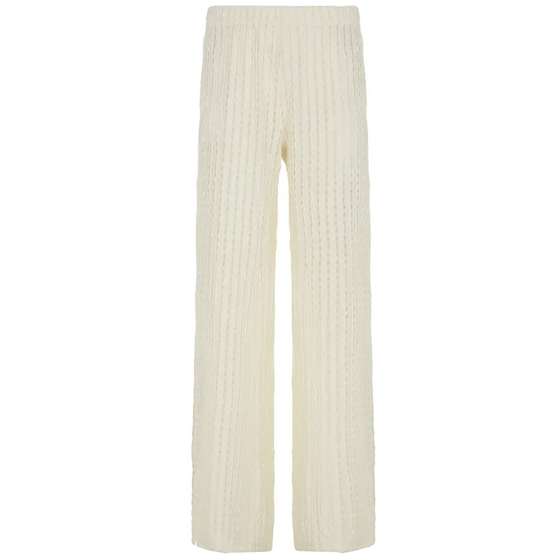 Beach casual knitting white pants women,summer new arrival loose lazy long trousers 2025 woman