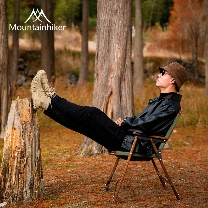 Mountainhiker outdoor camping heightened reinforced Kermit Kurohara beech solid wood chair stool