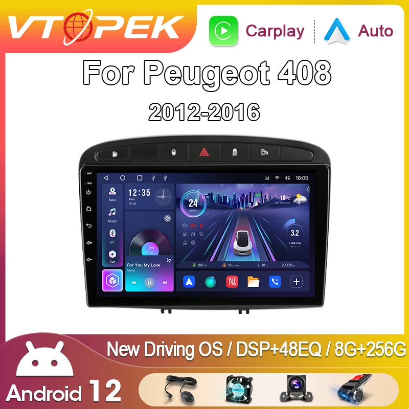 

Vtopek Android 12 Car Radio for Peugeot RCZ 308 308 SW 2007-2015 408 2012-2020 2Din Multimedia Navigation Carplay Auto Head Unit